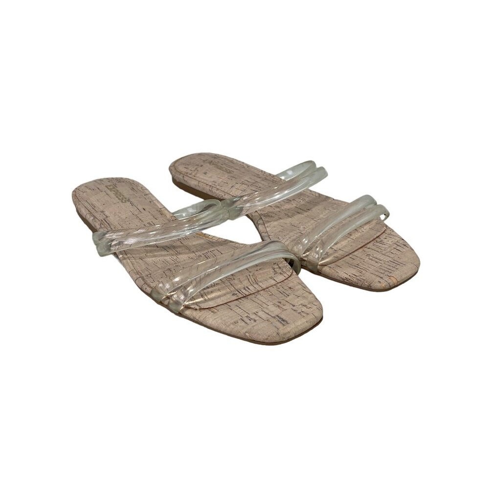 Express Clear Strap Slide Flat Sandal Size 8 Cork Cream Open Toe Summer Casual